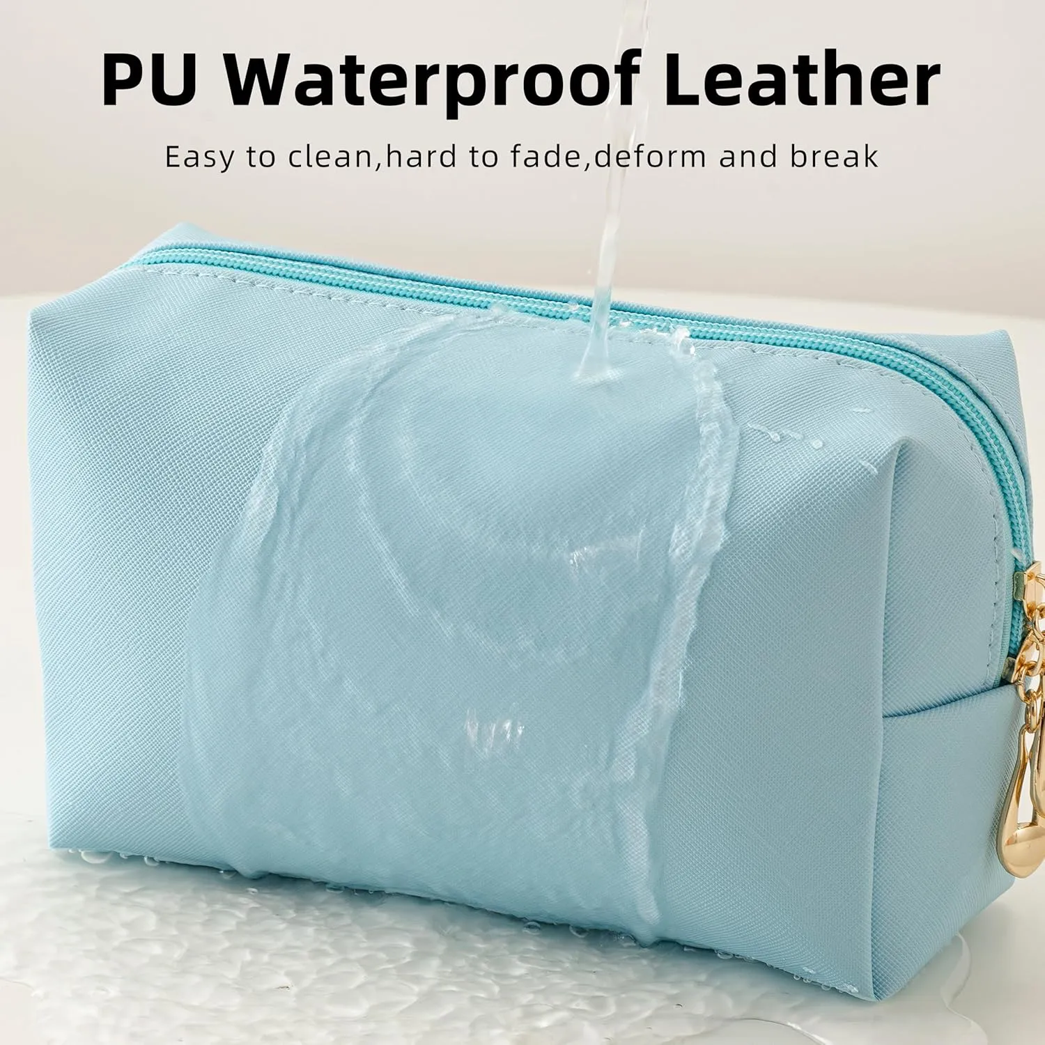 HBselect Preppy Makeup Bag 6 Pcs Travel Toiletry Bag Chenille Letter Patch Makeup Bag Portable Cosmetic Bag for Women PU Leather Waterproof Organizer Make up Bag for Women Girls