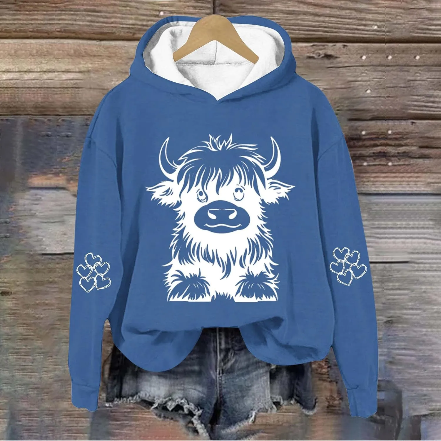 Highland Cow Hoodies for Women Cute Funny Graphic Sweatshirt Cowgirl Long Sleeve Plus Size Oversized Pullover Tops