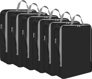 Hosuly 6 Pcs 11 x 7'' Compression Packing Cube Bag Extra Large Travel Expandable Space Saving Organizers XL for Luggage Storage(Black)