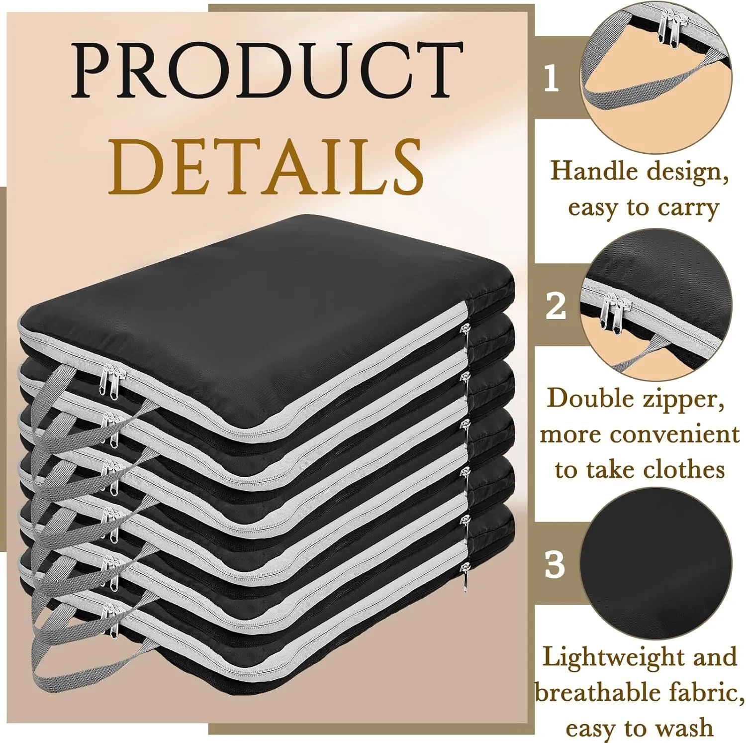 Hosuly 6 Pcs 11 x 7'' Compression Packing Cube Bag Extra Large Travel Expandable Space Saving Organizers XL for Luggage Storage(Black)