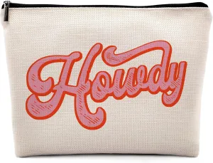 Hot Pink Preppy Howdy Makeup Cosmetic Bag, Preppy Aesthetic Howdy Linen Makeup Travel Toiletry Bag, Hot Pink Preppy Howdy Cosmetic Bag Gifts For Teen Girls