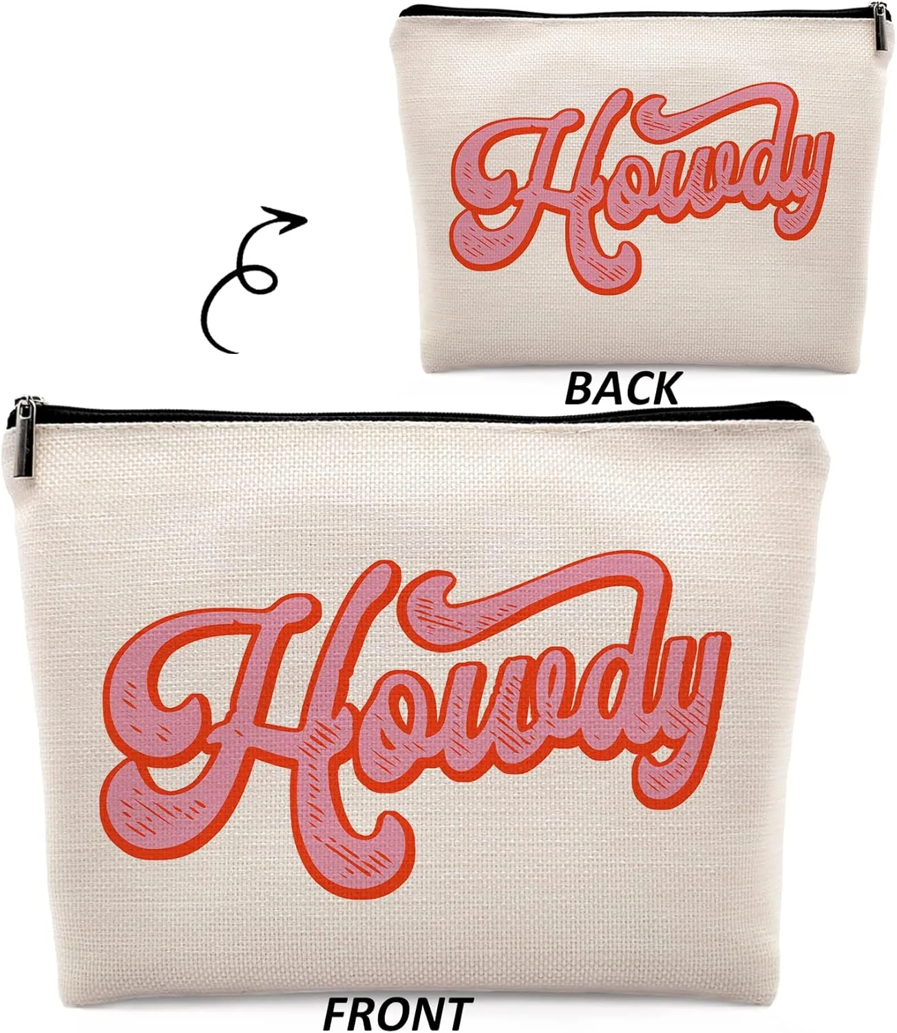 Hot Pink Preppy Howdy Makeup Cosmetic Bag, Preppy Aesthetic Howdy Linen Makeup Travel Toiletry Bag, Hot Pink Preppy Howdy Cosmetic Bag Gifts For Teen Girls