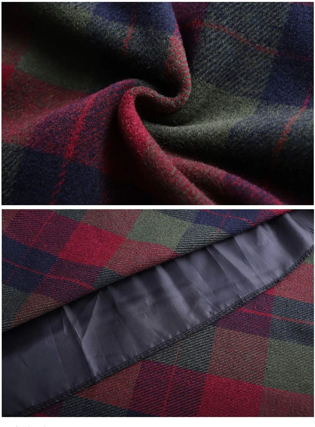 Hotmiss Women's Winter Warm Elastic Waist Wool Plaid A-Line Pleated Long Skirt