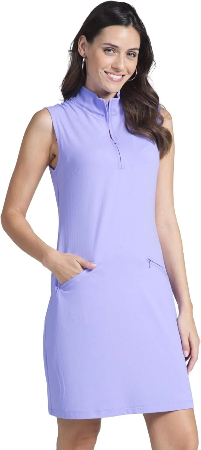 IBKUL Sun Protective UPF50  Icefil Quick Dry Cooling Sleeveless Mock Neck Dress w Pockets 58000