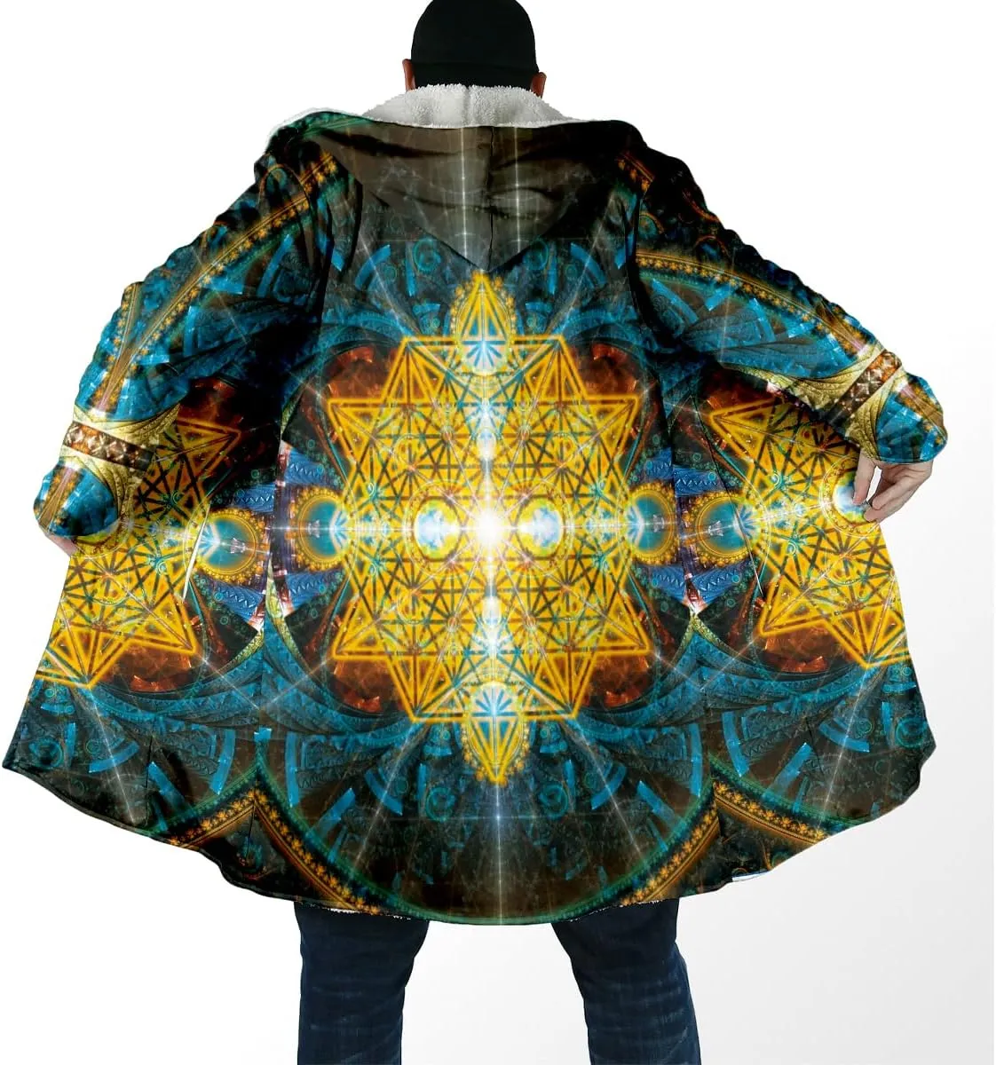 ILLUMINATED Mandala Psychedelic Cloak Thick Winter Warm Coat Fleece Men Female Jacket Pullover