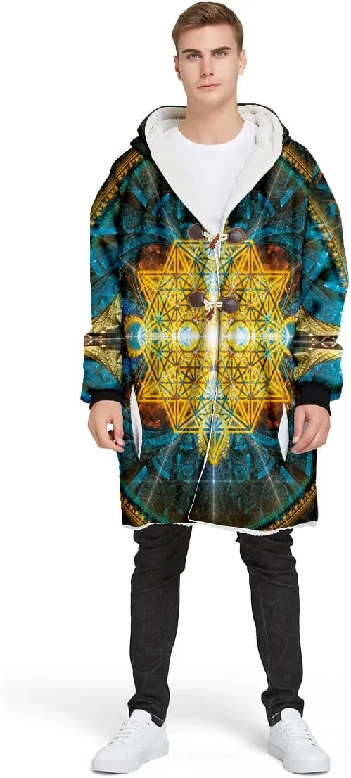 ILLUMINATED Mandala Psychedelic Cloak Thick Winter Warm Coat Fleece Men Female Jacket Pullover