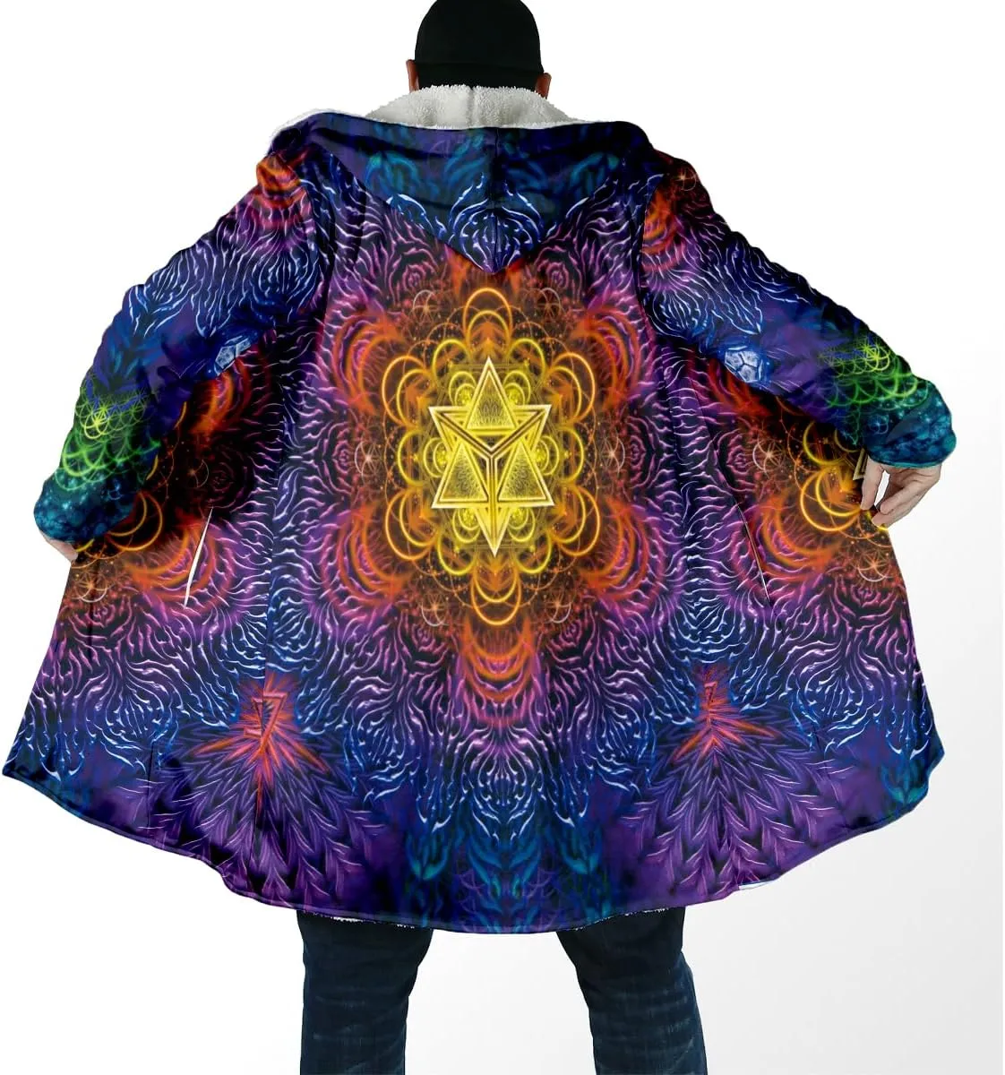 ILLUMINATED Mandala Psychedelic Cloak Thick Winter Warm Coat Fleece Men Female Jacket Pullover