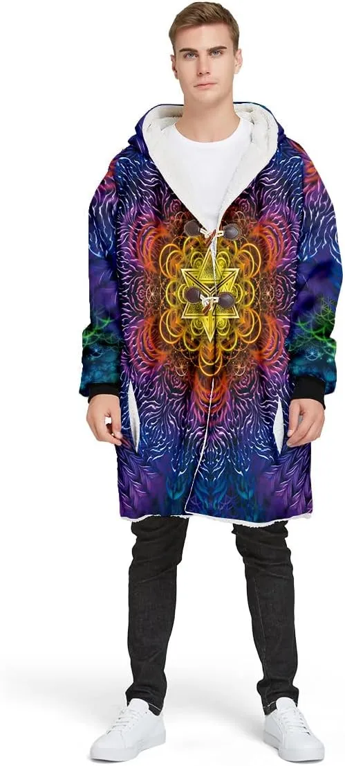 ILLUMINATED Mandala Psychedelic Cloak Thick Winter Warm Coat Fleece Men Female Jacket Pullover