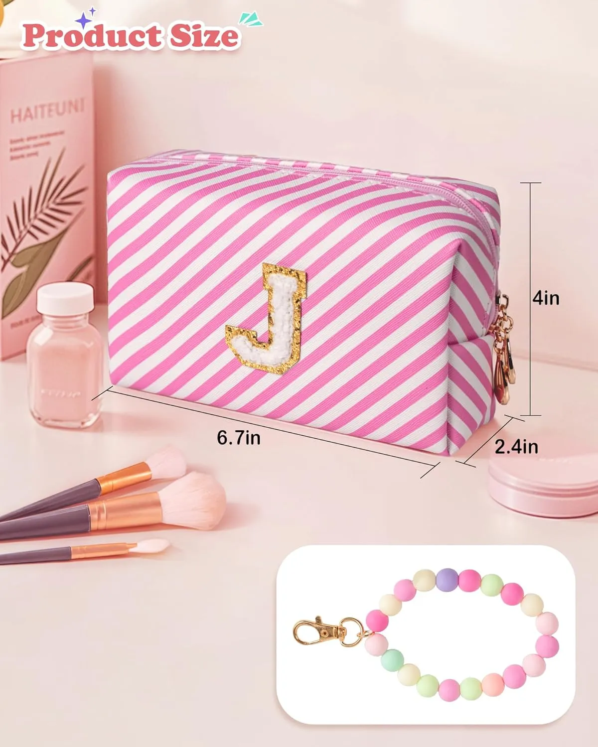 Initial Makeup Bags for Teen Girls Kids, Personalized Portable Cosmetic Bag for Travel, Cute Makeup Pouch, PU Leather Waterproof Toiletry Bag, Preppy Things for Girl (Letter Q)