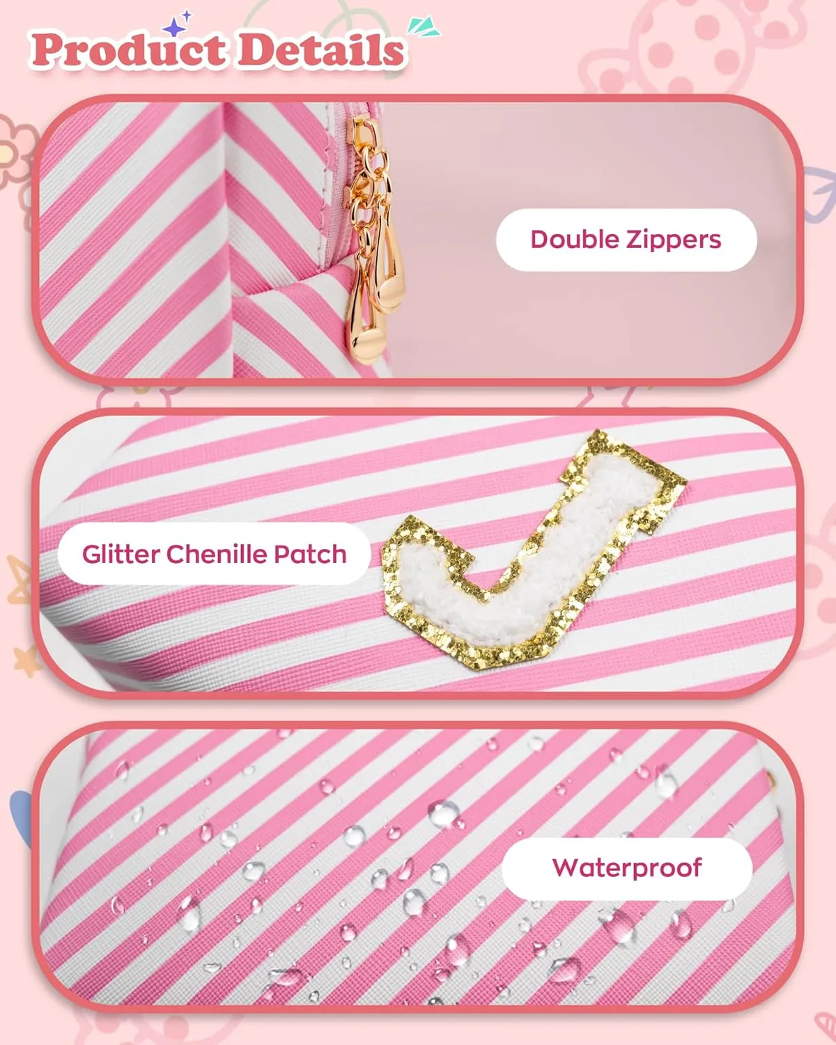 Initial Makeup Bags for Teen Girls Kids, Personalized Portable Cosmetic Bag for Travel, Cute Makeup Pouch, PU Leather Waterproof Toiletry Bag, Preppy Things for Girl (Letter Q)