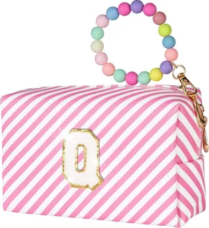 Initial Makeup Bags for Teen Girls Kids, Personalized Portable Cosmetic Bag for Travel, Cute Makeup Pouch, PU Leather Waterproof Toiletry Bag, Preppy Things for Girl (Letter Q)