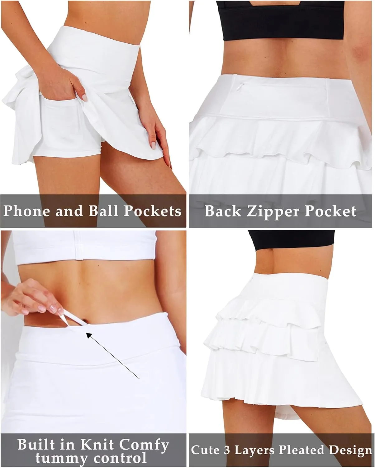 JACK SMITH Pleated Tennis Skirts for Women with Shorts 3 Pockets Golf Athletic Skort Tummy Control for Pickleball Running