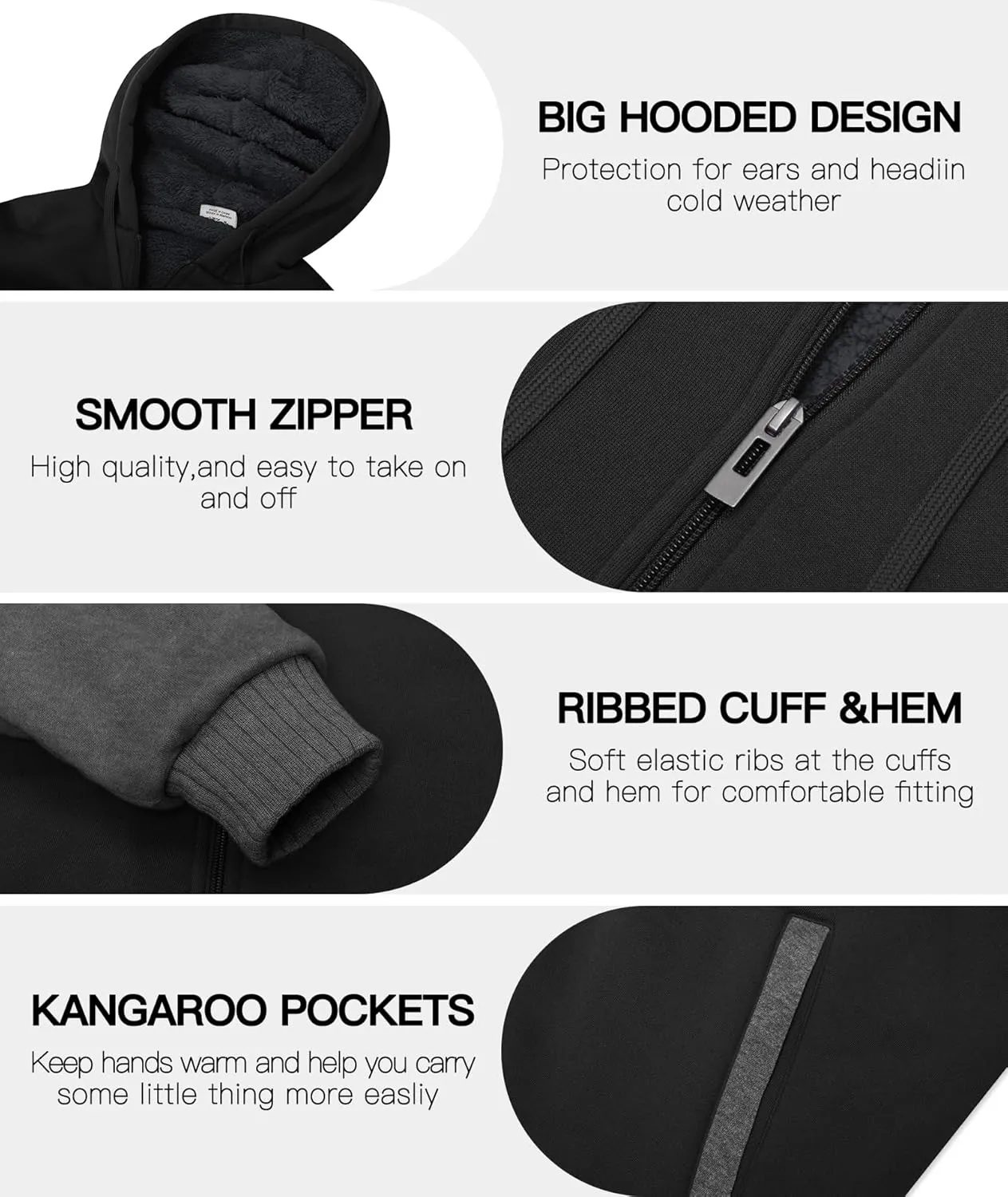 JACKETOWN Men's Heavyweight Fleece Hoodies full Zipper Thick Sherpa Lined Sweatshirt Wool Warm Coat