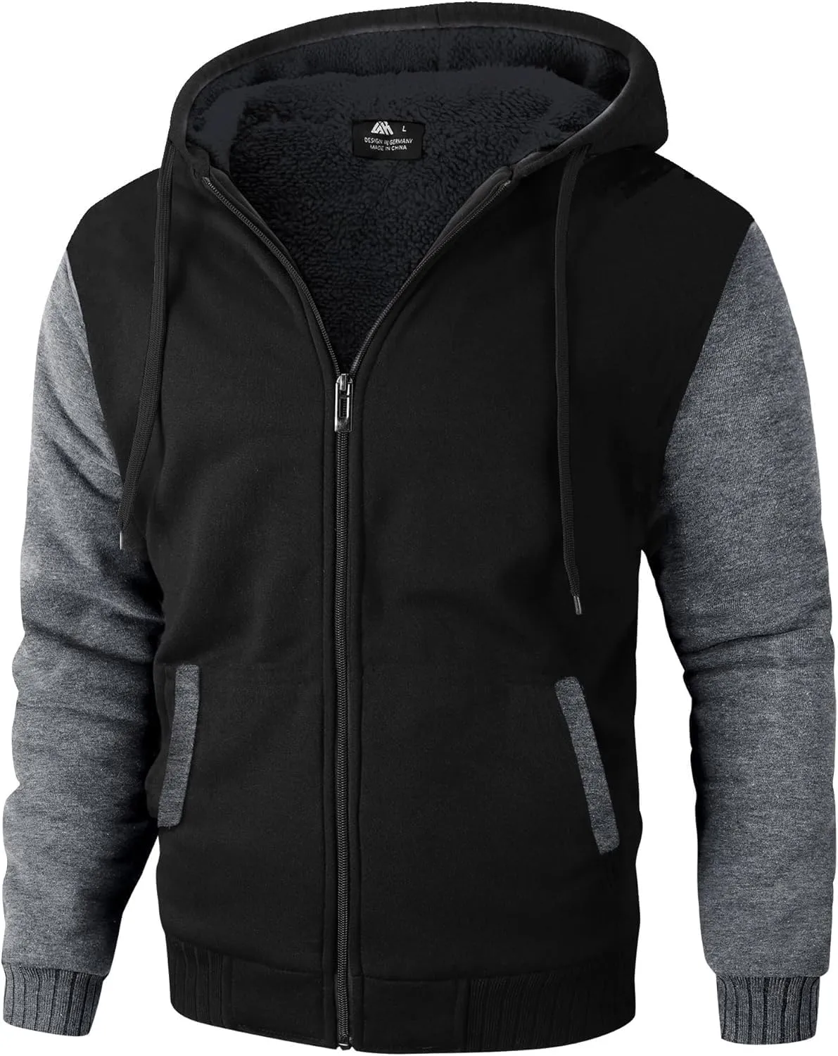 JACKETOWN Men's Heavyweight Fleece Hoodies full Zipper Thick Sherpa Lined Sweatshirt Wool Warm Coat