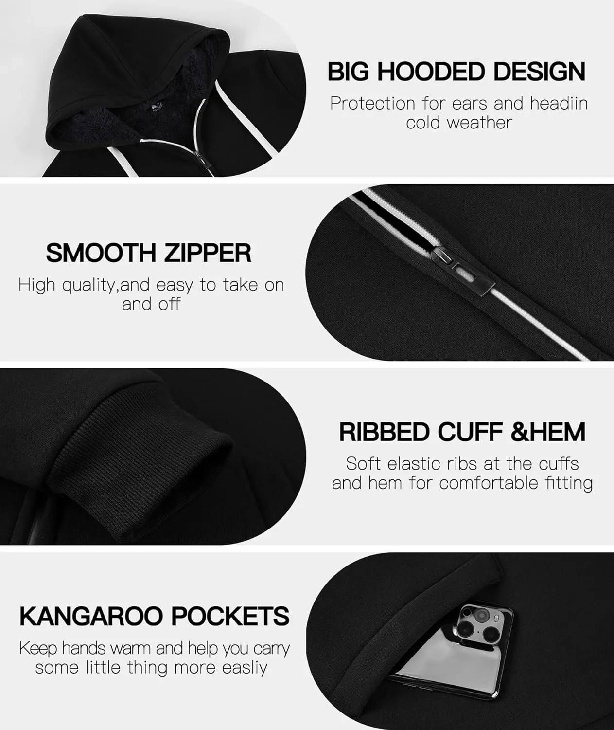 JACKETOWN Men's Heavyweight Fleece Hoodies full Zipper Thick Sherpa Lined Sweatshirt Wool Warm Coat