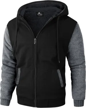 JACKETOWN Men's Heavyweight Fleece Hoodies full Zipper Thick Sherpa Lined Sweatshirt Wool Warm Coat