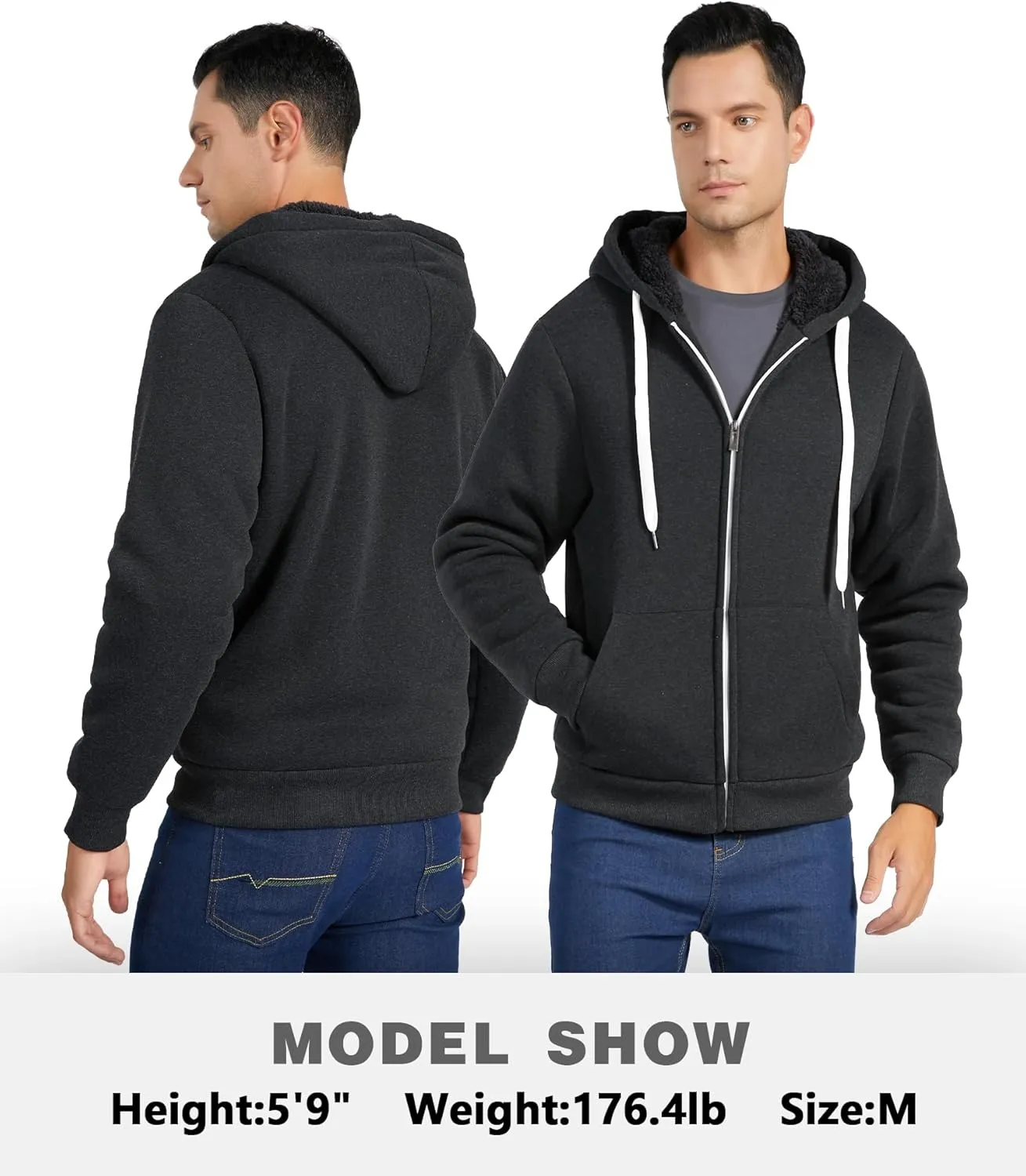 JACKETOWN Men's Heavyweight Fleece Hoodies full Zipper Thick Sherpa Lined Sweatshirt Wool Warm Coat