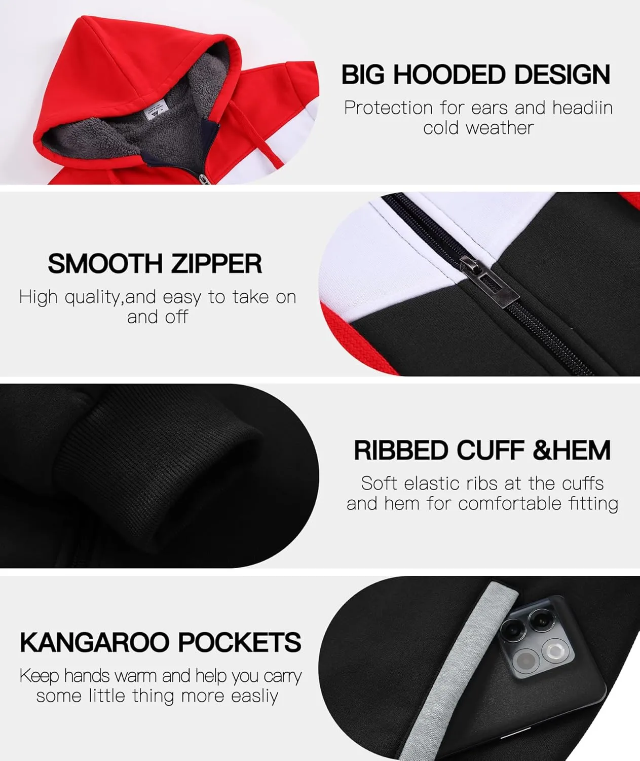 JACKETOWN Men's Heavyweight Fleece Hoodies full Zipper Thick Sherpa Lined Sweatshirt Wool Warm Coat