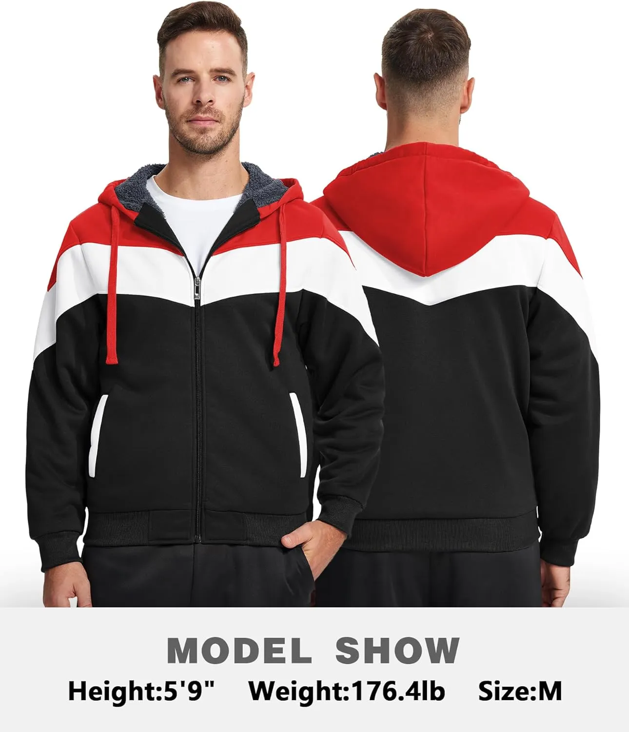 JACKETOWN Men's Heavyweight Fleece Hoodies full Zipper Thick Sherpa Lined Sweatshirt Wool Warm Coat