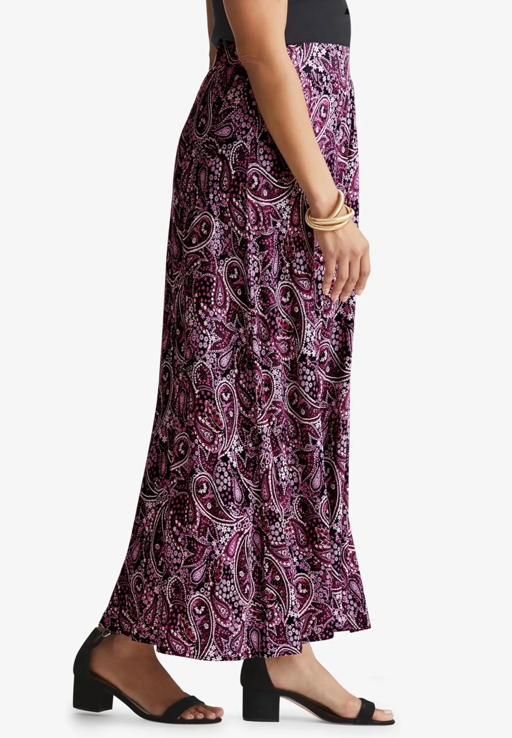 Jessica London Women's Plus Size Casual Wide Elastic Pull-On Lightweight Maxi Skirt