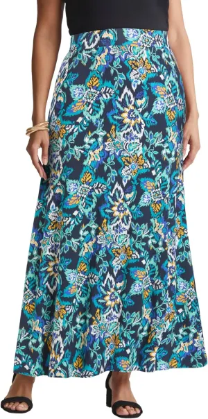 Jessica London Women's Plus Size Casual Wide Elastic Pull-On Lightweight Maxi Skirt
