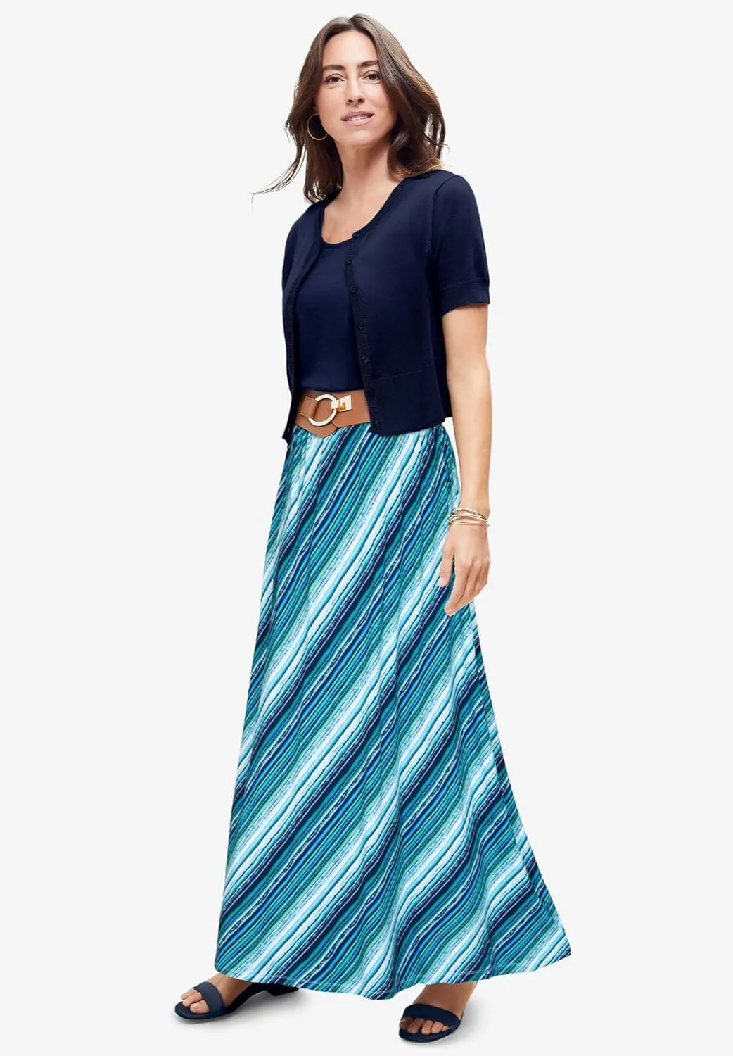 Jessica London Women's Plus Size Casual Wide Elastic Pull-On Lightweight Maxi Skirt