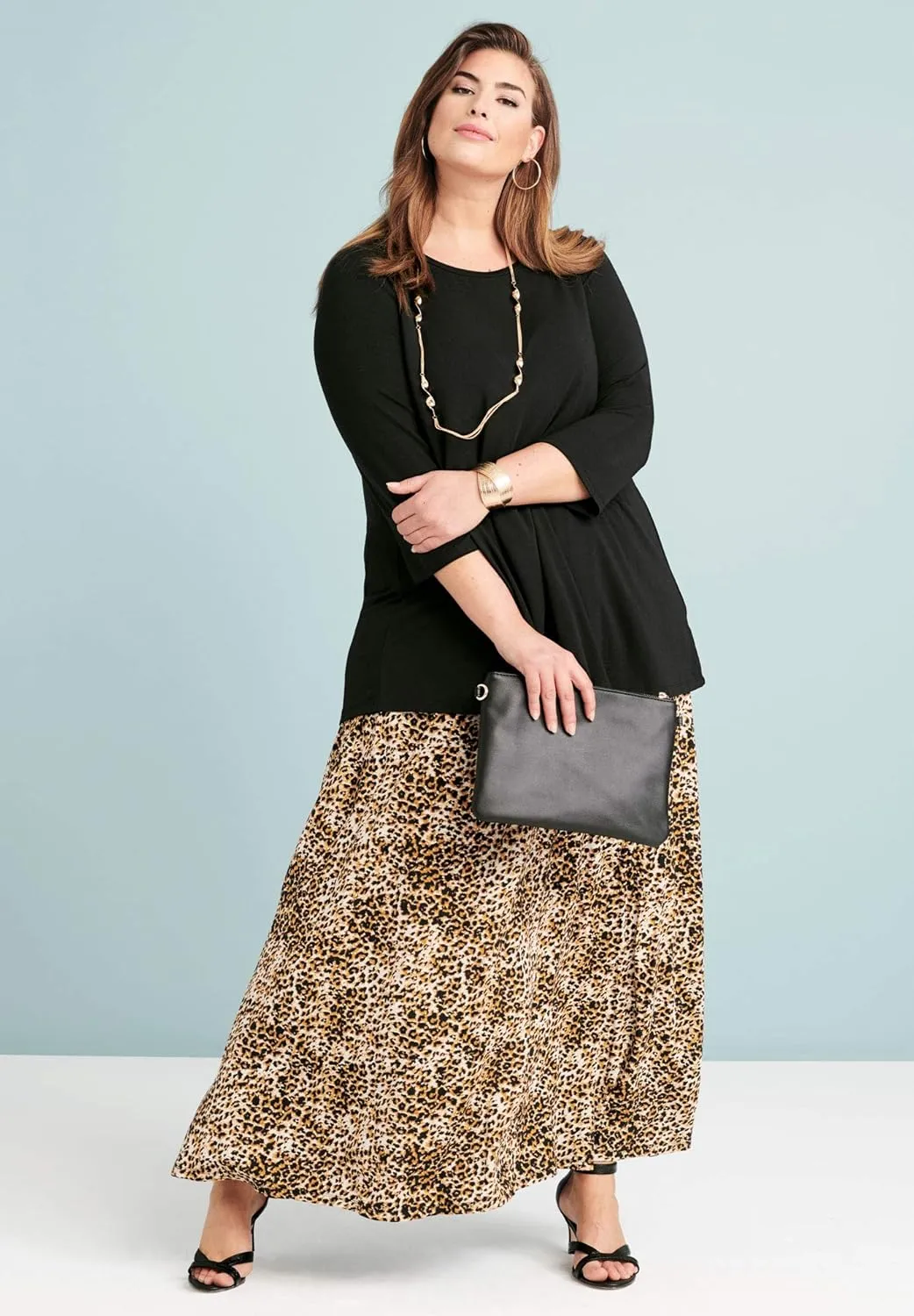 Jessica London Women's Plus Size Casual Wide Elastic Pull-On Lightweight Maxi Skirt
