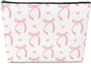 JioJio Chan Coquette Pink Bow Makeup Bag, Funky Pouch Gift for Teen Girls, Trendy Preppy PU Leather Cosmetic Bag, Cute Preppy Stuff Birthday Gift for Sister,Teen,Daughter,Bff,Friend