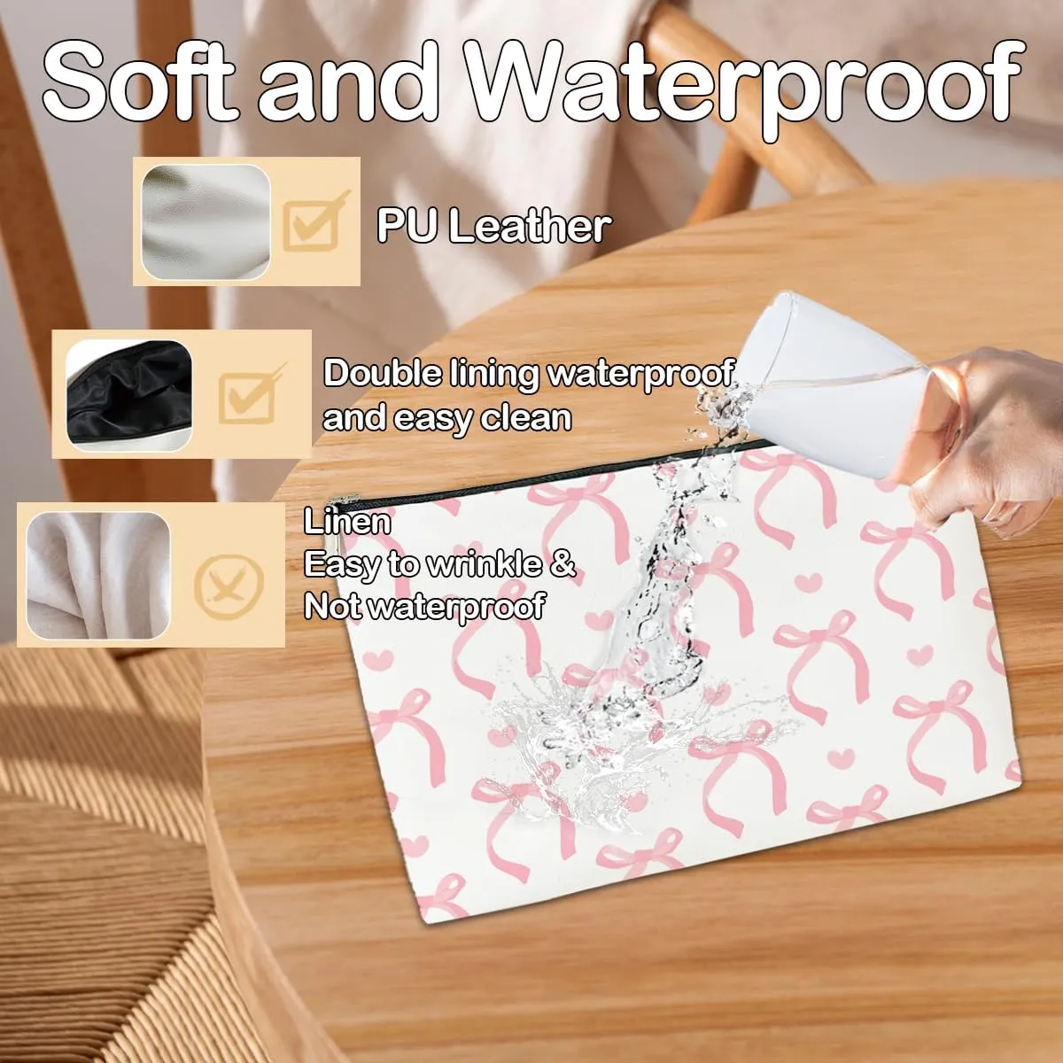 JioJio Chan Coquette Pink Bow Makeup Bag, Funky Pouch Gift for Teen Girls, Trendy Preppy PU Leather Cosmetic Bag, Cute Preppy Stuff Birthday Gift for Sister,Teen,Daughter,Bff,Friend