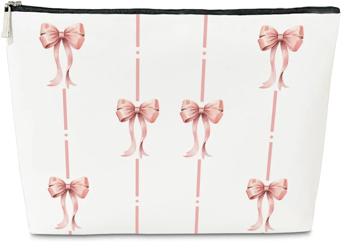 JioJio Chan Pink Coquette Bow Makeup Bag, Funky Pouch Gift for Teen Girls Women, Trendy Preppy PU Leather Cosmetic Bag, Cute Preppy Stuff, Birthday Gift for Sister, Teen, Daughter, Bff, Friend