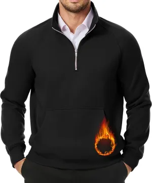 JMIERR Men's Quarter Zip Pullover Heavy Sweatshirts Warm Fleece Sweatshirt Polo Shirt with Pockets