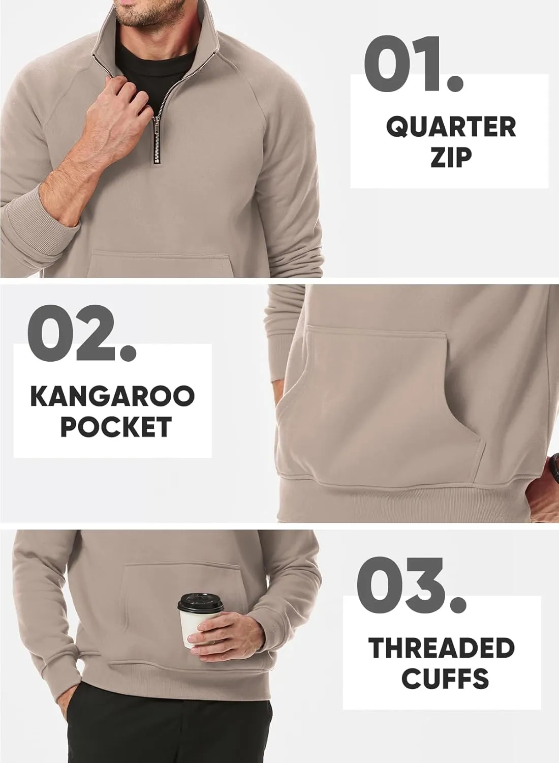 JMIERR Men's Quarter Zip Pullover Heavy Sweatshirts Warm Fleece Sweatshirt Polo Shirt with Pockets
