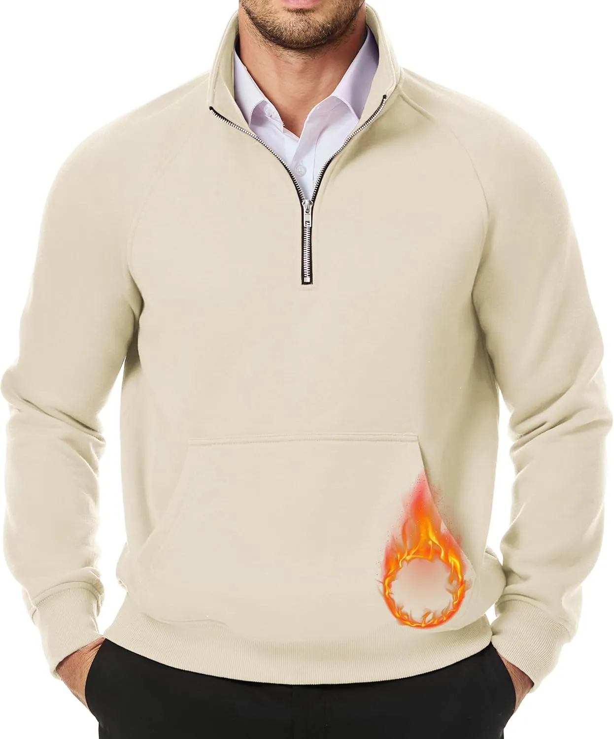 JMIERR Men's Quarter Zip Pullover Heavy Sweatshirts Warm Fleece Sweatshirt Polo Shirt with Pockets