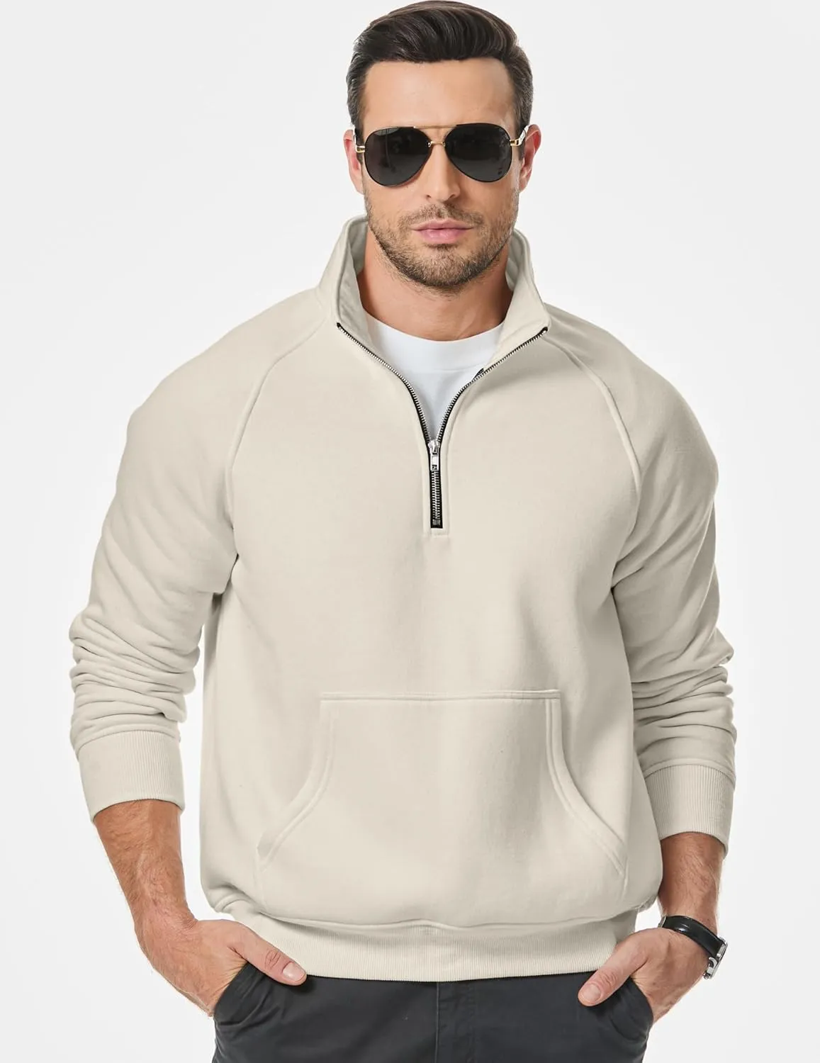 JMIERR Men's Quarter Zip Pullover Heavy Sweatshirts Warm Fleece Sweatshirt Polo Shirt with Pockets