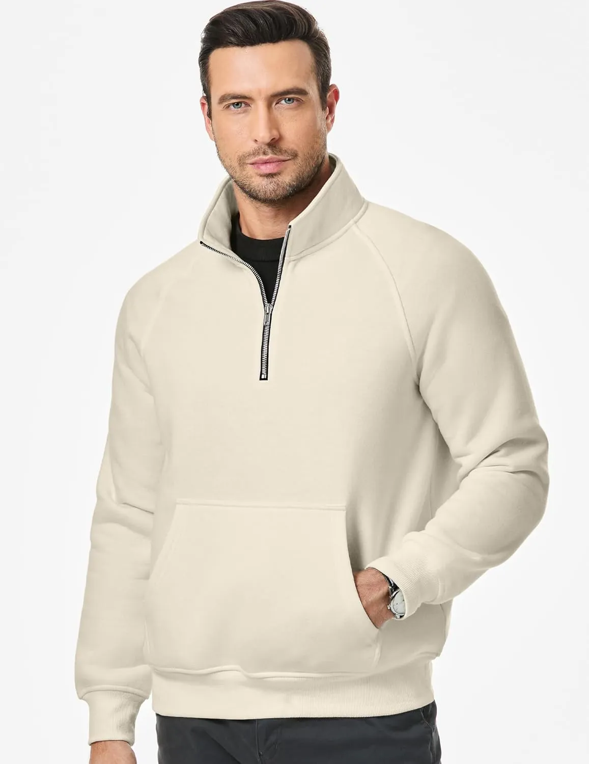 JMIERR Men's Quarter Zip Pullover Heavy Sweatshirts Warm Fleece Sweatshirt Polo Shirt with Pockets