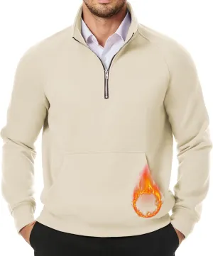JMIERR Men's Quarter Zip Pullover Heavy Sweatshirts Warm Fleece Sweatshirt Polo Shirt with Pockets