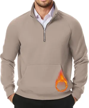 JMIERR Men's Quarter Zip Pullover Heavy Sweatshirts Warm Fleece Sweatshirt Polo Shirt with Pockets