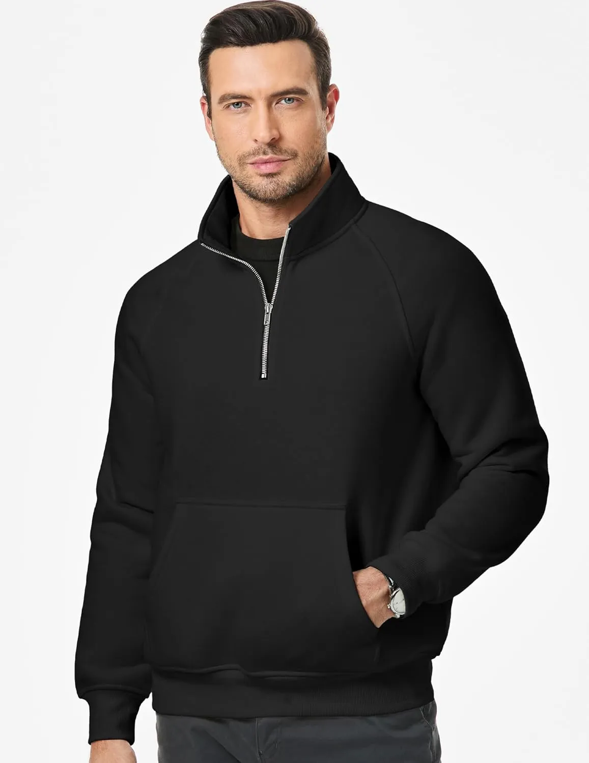 JMIERR Men's Quarter Zip Pullover Heavy Sweatshirts Warm Fleece Sweatshirt Polo Shirt with Pockets