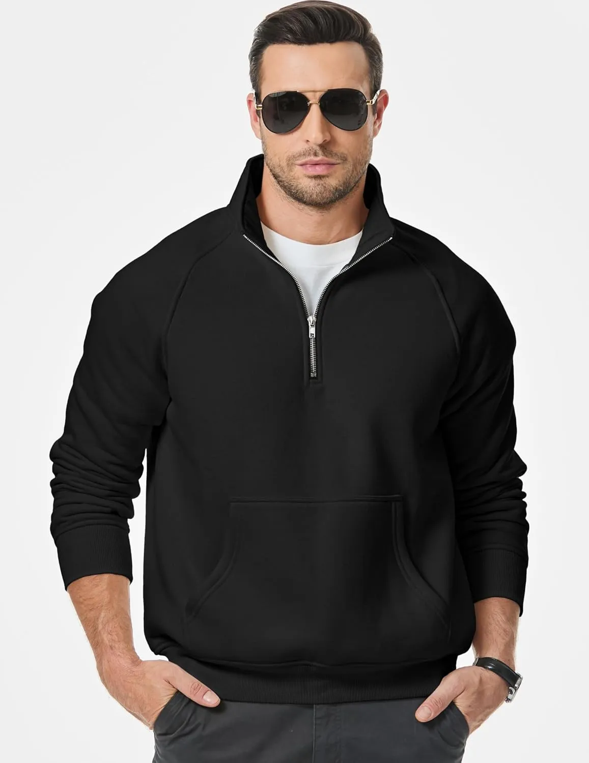 JMIERR Men's Quarter Zip Pullover Heavy Sweatshirts Warm Fleece Sweatshirt Polo Shirt with Pockets