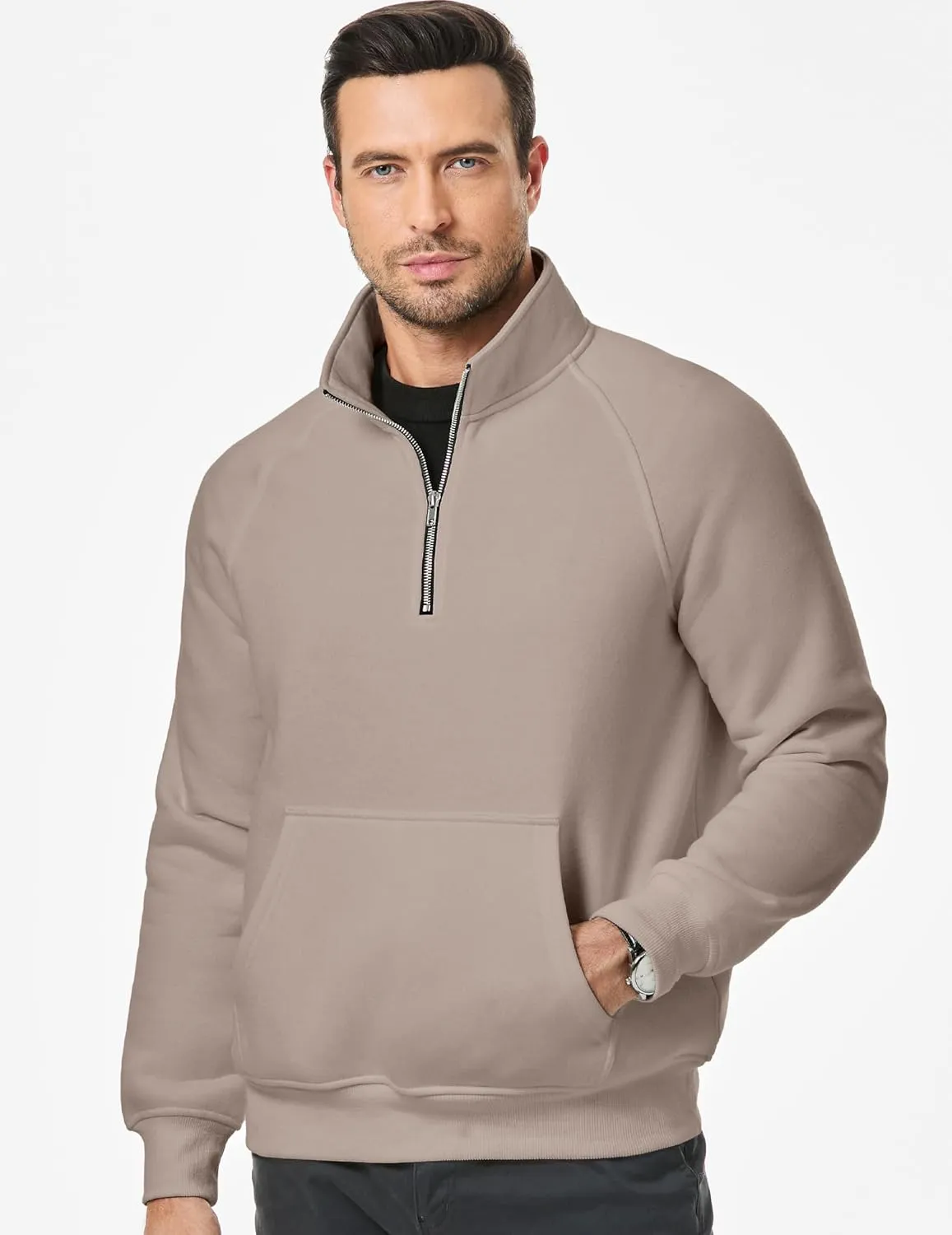 JMIERR Men's Quarter Zip Pullover Heavy Sweatshirts Warm Fleece Sweatshirt Polo Shirt with Pockets