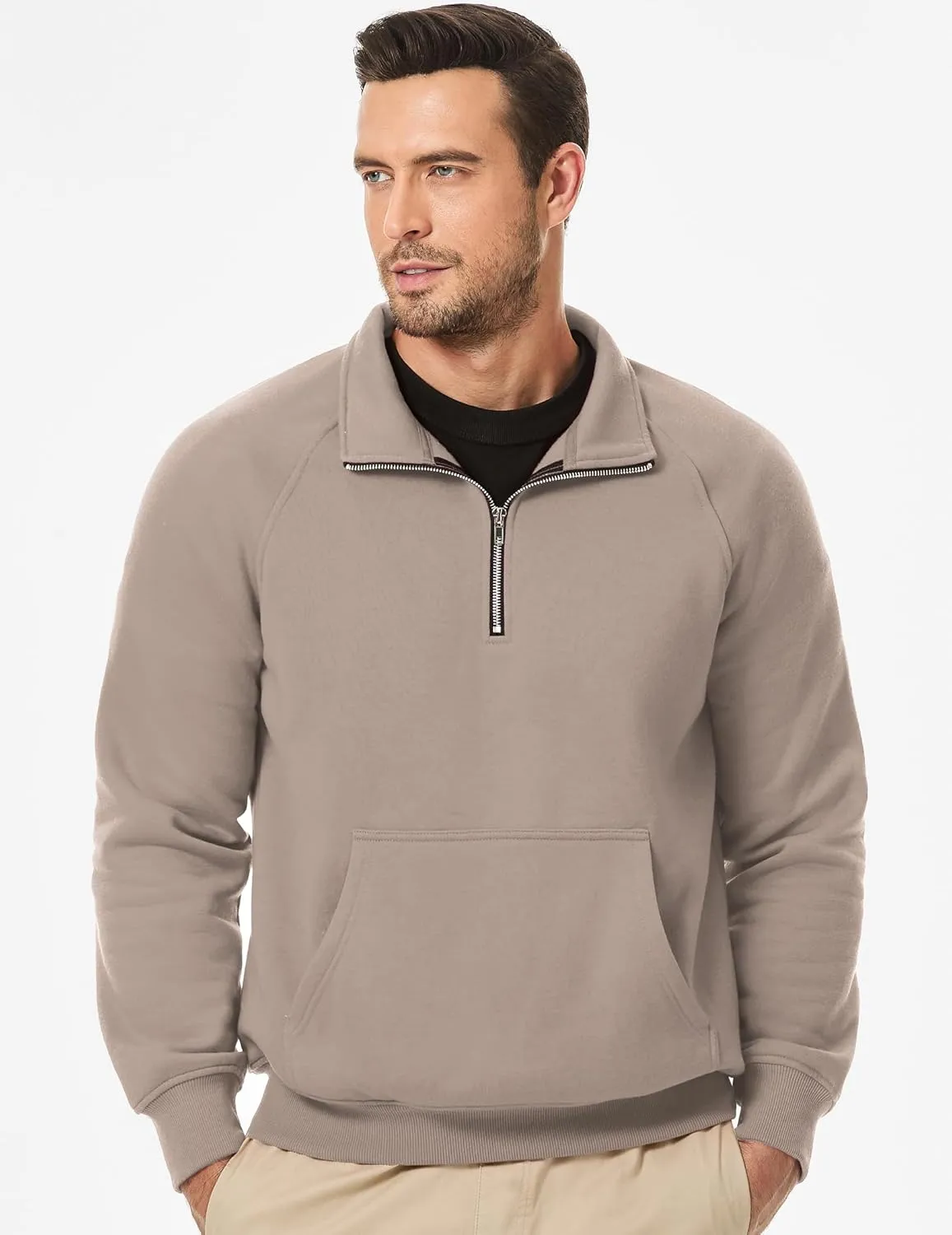 JMIERR Men's Quarter Zip Pullover Heavy Sweatshirts Warm Fleece Sweatshirt Polo Shirt with Pockets