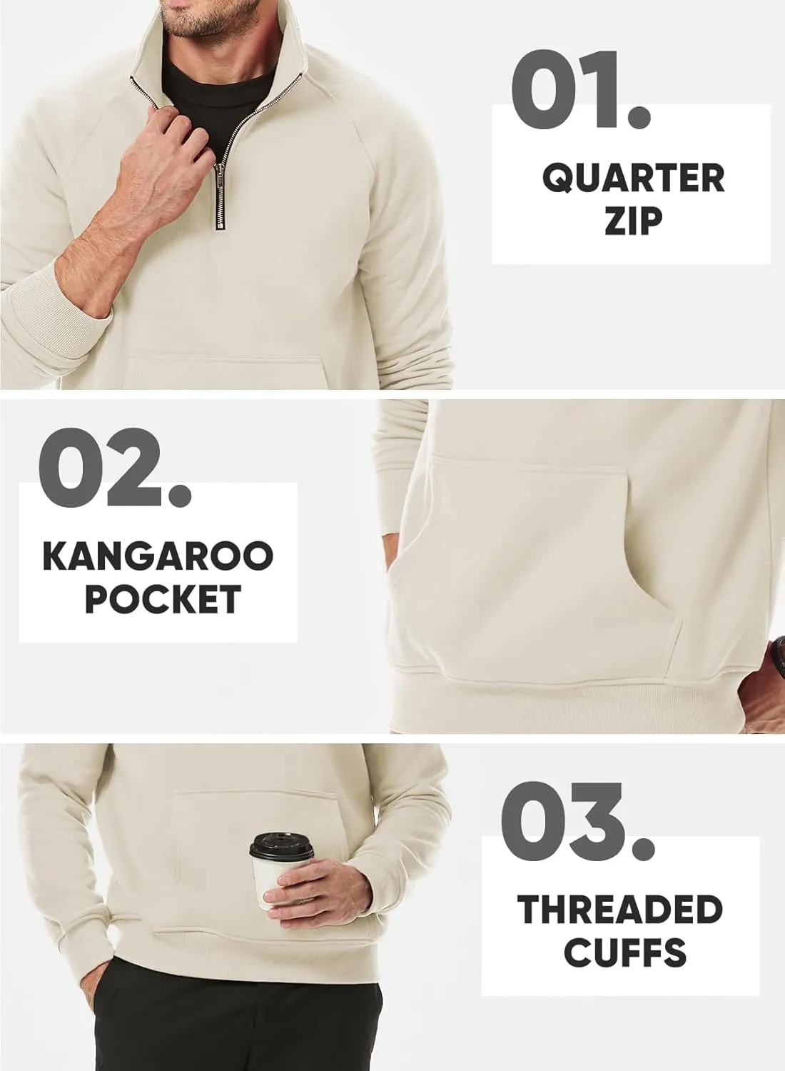 JMIERR Men's Quarter Zip Pullover Heavy Sweatshirts Warm Fleece Sweatshirt Polo Shirt with Pockets