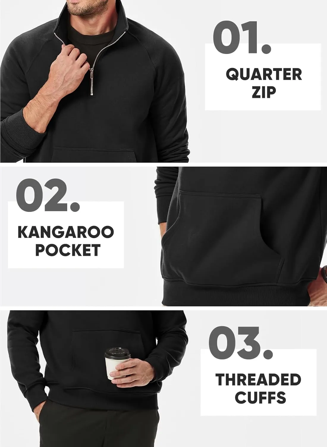 JMIERR Men's Quarter Zip Pullover Heavy Sweatshirts Warm Fleece Sweatshirt Polo Shirt with Pockets