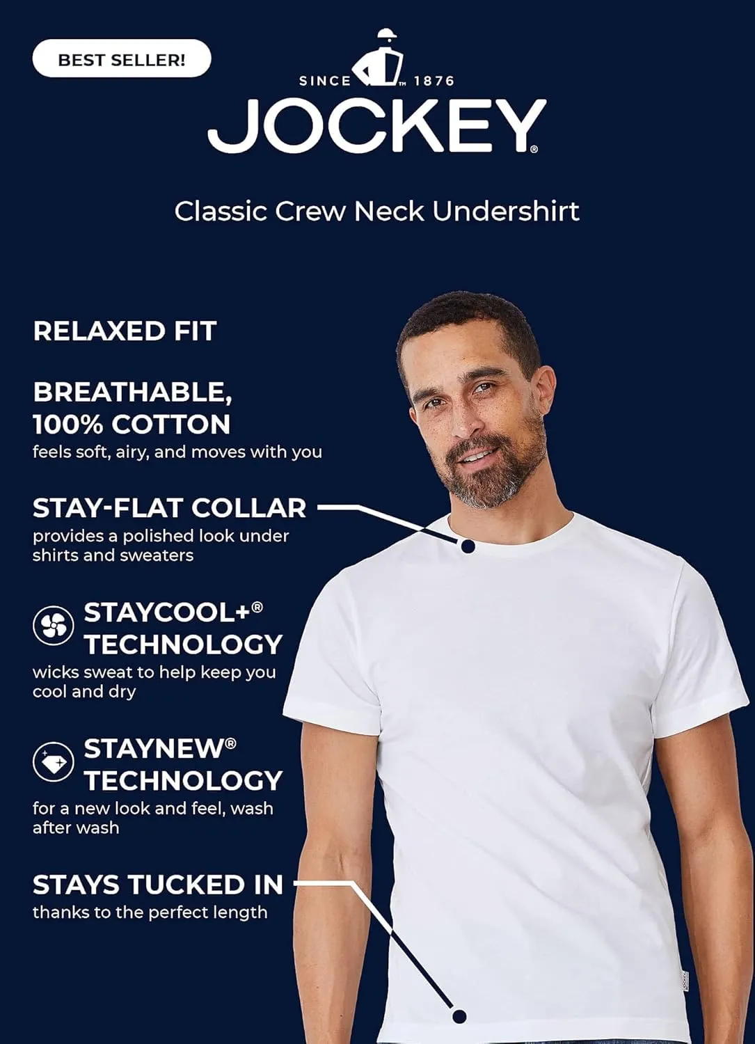 Jockey Men's Undershirt Classic Crew Neck Undershirt - 12 Pack