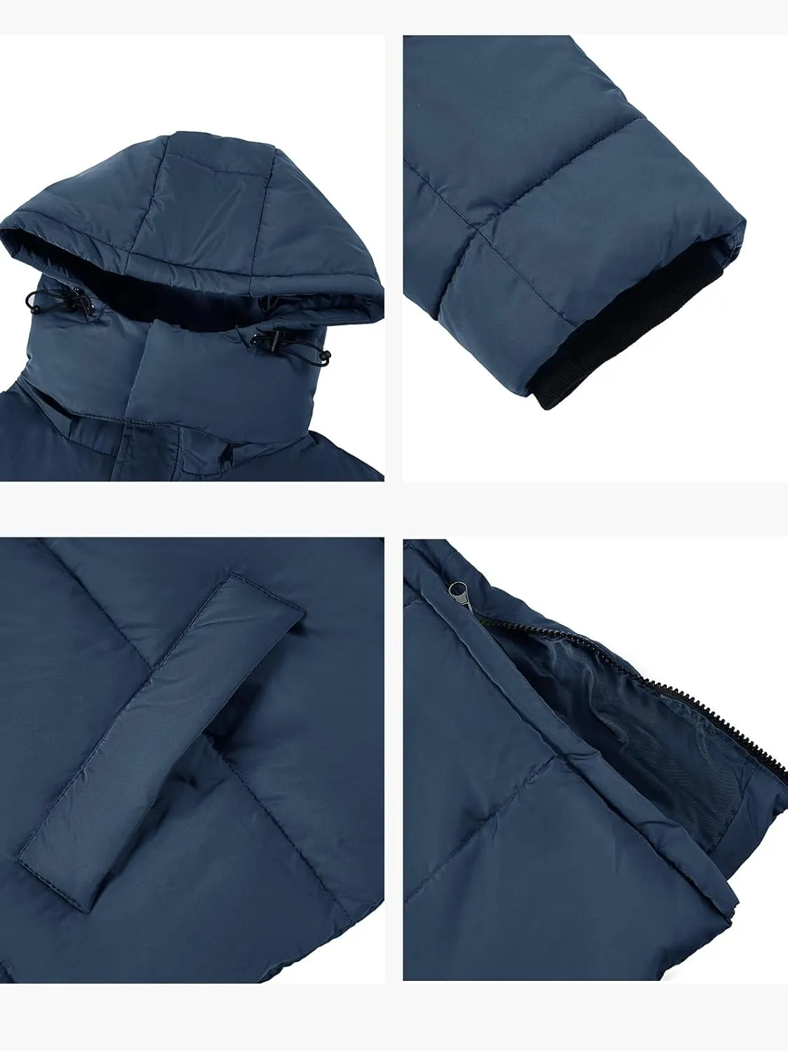 Karlywindow Mens Hooded Puffer Coat Parka Quilted Down Coat Long Warm Winter Thicken Padded Jacket