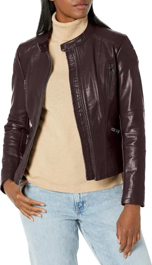 Kenneth Cole Women's Classic Short Moto Faux Leather Jacket