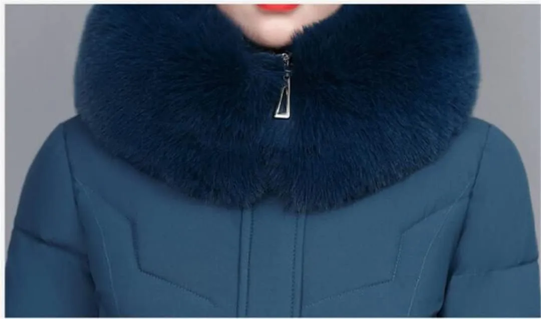 keusyoi Women Long Jacket Hooded Thick Warm Fur Collar Padded Cotton Coat Women's Winter Parka Overcoat