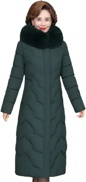 keusyoi Women Long Jacket Hooded Thick Warm Fur Collar Padded Cotton Coat Women's Winter Parka Overcoat