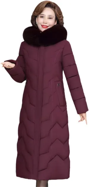 keusyoi Women Long Jacket Hooded Thick Warm Fur Collar Padded Cotton Coat Women's Winter Parka Overcoat