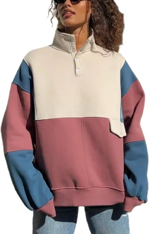 KMBANGI Women Color Block Oversized Sweatshirt Multicolored Long Sleeve 90s Pullover Vintage Loose Hoodies Fall Clothes